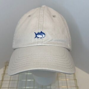 Cream Southern Tide Slideback Adjustable Hat Cap W/ Embroidered Blue Fish Logo